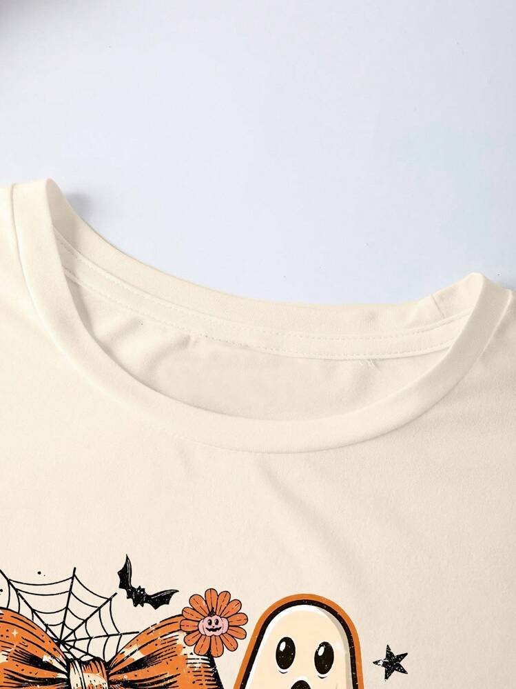 EMERY ROSE Halloween Pumpkin Ghost Print Plus Size T-Shirt
